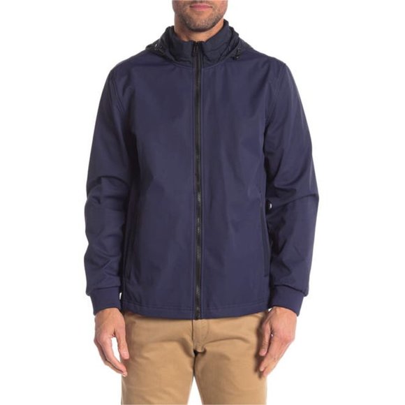 Cole Haan Mens Navy Blue Full Zip Hooded Soft Shell Windbreaker Jacket Sz XL NWT - Picture 6 of 13